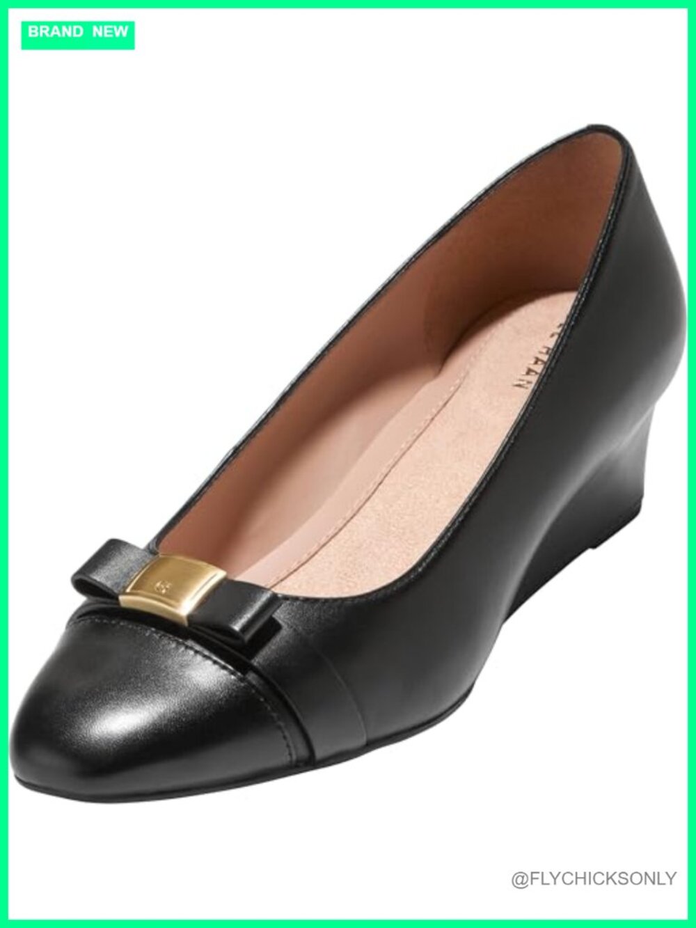 Leather Wedge Heel Pull-On Bow Toe Business Casual Shoes